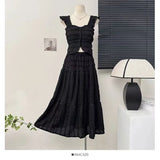 Tie Wearing A Female Spring Dress Holiday Style Short Flying Sleeve Slings Hoisted High-Waisted Skirt