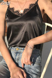 Summer Satin Crop Top Women Camis Roupas Silk Off White Lace Tops Female Camisole Black Halter T-shirts Basic Woman