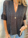 New Women's Spring And Autumn Women's Style Buckle In The Sleeve Hollow Knitted Shirt