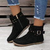 Women Double-Layer Tang Fus Women's Donka Shoes Flat Bean Shoes Autumn New Side Zipper Plus Velvet Women's