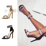 High Heel Sandals Women 2025 Summer Fine Heel Fashion Shoes Round Head Zipper Roman