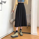 Women Clothes Autumn New Pleated Fashion Mid-calf Sweet Friends All-match Temperament 90's Casual Harajuku Solid