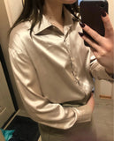 2023 Women Clothing Silk Shirt Vintage Blouse Women Sheer Top Women Long Sleeve Dress Shirt Loose Blouse Woman