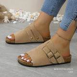 Large Imitation Cork Bottom Belt Buckle A Word Slippers Women Wear Hollow Thick Bottom Beach Cool