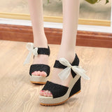 Long-Term Women's Sandals Flat Slope With Lace Fish Mouth Women Magic Sticky Buckle Buckle Pine Cake Thick Bottom