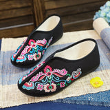 Zingj Cotton Shoes Injection Plastic Soft Sole Women Winter Clip Cotton And Velvet Embroidered Flower Cloth Shoes Casual Soft Sole Flat Sole Pregnant