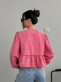 Women's Plaid Loose Bow Long-Sleeved