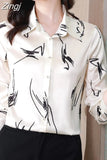 Women's Shirt Long Sleeve Blouse Fashion 2023 Spring New Womens Tops Basic Floral Shirts for Women OL Satin Female