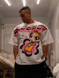 Cartoon Trend Burst Handsome Cartoon Flying Small Police Lady Print Short-Sleeved Summer Couple Dress