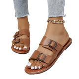Buckle Flat Bottom Slipper Female Exposed Toe Retro Wind Beach Cool
