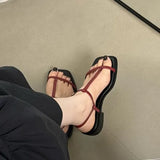 Toe Coarse Sandals Women's New Dew Square Head With Cross Fairy Beach Roman