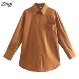 Women Fashion Candy Colors Pockets Patch Loose Poplin Blouses Ladies Long Sleeve Business Shirts Blusas Chic Tops