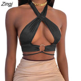 Vest Fashion Women Summer Solid Color Halterneck Sleeveless Tops Hollow Out Tank Tops