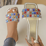 Slippers Wear 2025 Summer New Fashion Color Water Drill Square Flat Beach Cool Slippers