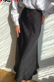 Midi Maxi Long High Waist Satin Skirt Women Elegant Silk A-Line Solid Vintage Ol Ladies Summer Skirts