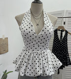 Want To Show The Back Hanging Neck Tie With Wave Point Sling Vest Skirt Sleeveless Doll Shirt Short Top