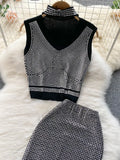 Women Sexy Sequins Two Piece Set Female Elegant Halter Sleeveless Short Tops + High Waist Bodycon Skirt Suits New
