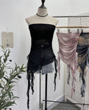 Dyed Lotus Leaf Edge Mesh Shaft Irregular Ribbon Thin Belt Wrapped Bra Vest Top
