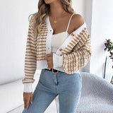 2025 Clam Striped Lantern Long-Sleeved Sweater Short Coat Women's