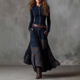 Women's Autumn And Winter Velvet Fashion Single-Dbutton Shirt Dress Skirt With