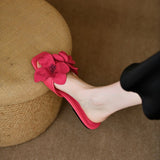 Summer New Leisure Flat Head Slippers Women Fashion Toe Red Half Slippers Beach
