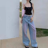 Zingj Red Gradient Color Design Sense Jeans Female Spring And Autumn New Style Loose Recreational Vertical Feeling High Waist Wide Leg