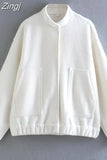 Oversize Bomber Jacket Women Beige Baseball Jackets For Women 2023 Long Sleeve Spring Jacket Woman New In