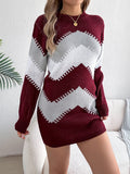 Shooting 2025 Autumn And Winter Casual Coloring Lantern Sleeve Sweater Dress Women's