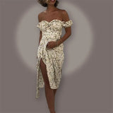 New Women's Elegant French Body Repair Light-Cooked Wind High-Waisted Printed