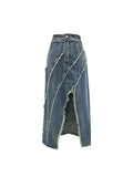 Women's Denim Skirt High Waist Long A-line Skirts Y2k Vintage Streetwear Retro Korean Harajuku Denim Blue Jean Skirt With