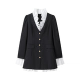 And Autumn Long Sleeve Splicing Solid Color Button A Word Fake Two-Piece Shirt Skirt New