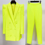 New Fashion Personality Thrombic Shoulders Double Buckle Long Blazer