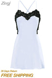 Women Sexy Lace Trim Slip Dress Satin Low Cut Spaghetti Strap Sleeveless Open Back Cami Mini Dress Party