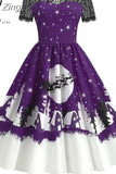 Dress Christmas Costume Women Lace Short Sleeve Hight Waist Vintage Evening Party Prom Casual