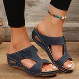 Spring And Autumn New Large Size Women's Shoes Hollow Solid Color Toe Slope And Fish Mouth T-Shaped
