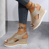 Belt Buckle Slope Sandals Women 2025 New Heel Pine Cake Thick Soles Hollow Fish Mouth Women