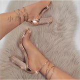 Heel Strap Fashion Sandals Women Round Head Water Drill Coarse And Sexy Cool Slippers
