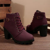 High-Heeled Side Zipper Martin Boots Women's Singles Belt Buckle And Short Boots Round Head Tie And Bare