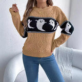 And Winter Live Halloween Theme Ghost Bump Color Long-Sleeved Jacket Sweater Women's