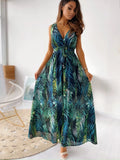Women's Dress 2025 Dress Summer Floral Bare Back Sleeveless Dress V-Neck Temperament