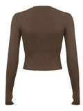 Basic Solid Long Sleeve Crop Top- Outfit