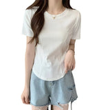 Zingj Summer New Slim Short-Sleeved T-Shirt Women's Design Sense Short Pure Desire Irregular Hem Curved