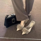 High Heels Women Wear Pointed Tips 2025 Late Autumn Hairy Half Slippers Korean Version Of Fine And Sister Wind Women