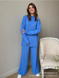 Hot Sales Solid-Color Suit Women Irregular Open Fork Top + Wide Leg Pants Leisure Loose