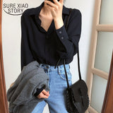 Spring Fashion Women Tops Blouse White Blouse Bottom Shirt Black Korean Chiffon Shirt Office Lady Clothes All-match