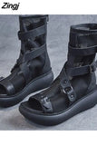 Women Platform Sandals High-top Mesh Sandals Roman Wedges Sandals Ladies New Summer Shoes Cool Boots Black Sandals Fashion