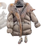 New High-End Fur Big Fox Wool Cotton Silver Fox Down Jacket Warm Hooded Coat