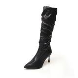 Folded High-Heeled Boots Women's Autumn 2025 Fine And Piled Boots High But Knee Lady