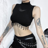 Summer 2024 New Vest Dark Wind Moon Chain Small High-Necked Sleeveless Top