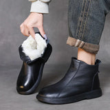 Layer Of Cowhide Wool Short Boots Women 2025 Autumn And Winter New With Cotton Boots Fashion Flat Bottom Soft Base Martin